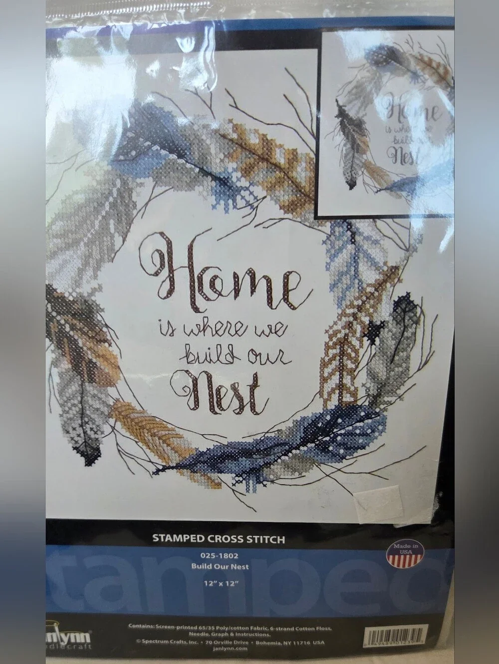 Janlynn 'Build Our Nest' Stamped Cross Stitch Wall Art - Blue, Brown, Gray